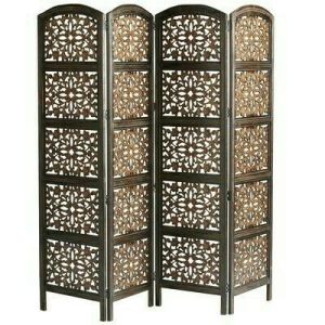 wooden screen 4 panel foldable partition with round head