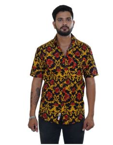 Black & Yellow Patterned Half Sleeves Shirt