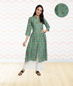 Cotton Floral Printed Flared Women Kurti