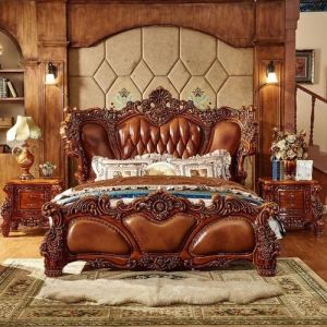 wooden double bed