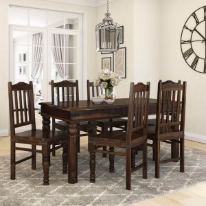 Crown Solid Wood 6 Seater Dining Table Set
