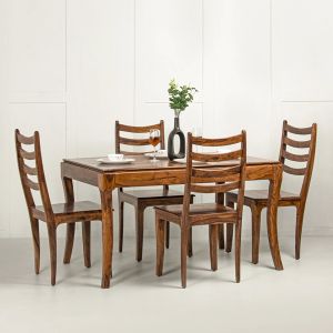 Fuego Solid Wood 4 Seater Dining Table Set