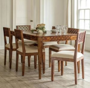 Octane Solid Wood 6 Seater Dining Table Set