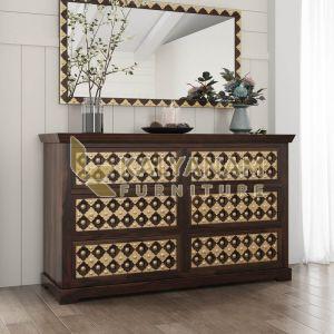 Niksa Royale Solid Wood Brass Inlay Dresser