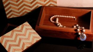 Wooden Chevron Pattern Antique Jewellery Box