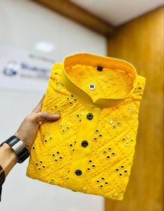 mens embroidered kurta yellow
