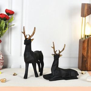 Black Deer Statue Set
