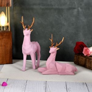 Pink Deer Statue Set