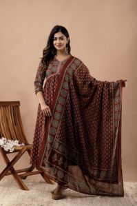 a stunning brown teal ajrakh printed pure cotton salwar