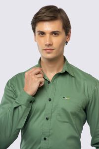 Mens Green Full Sleeves Cotton Shirt