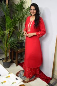 Red Georgette Palazzo Suit