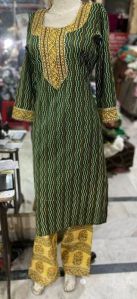 Yellow And Green Cotton Palazzo Suit