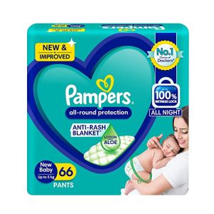 Pampers All round Protection Pants, New Born, Extra Small size baby diapers (NB,XS) 66 Count, Lotion