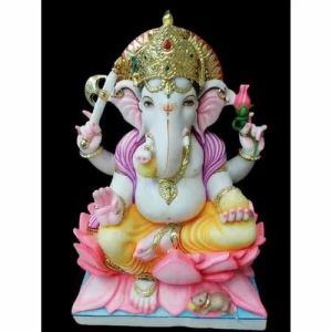 1 Feet Marble Multicolor Ganesh Statue