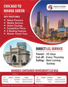 Direct LCL Service - Chicago to Nhava Sheva, Duration-35Days