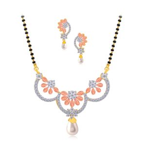 Golden Rose and Pearl Diamond Mangalsutra Set