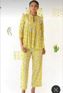 Yellow Printed Women Cord Set