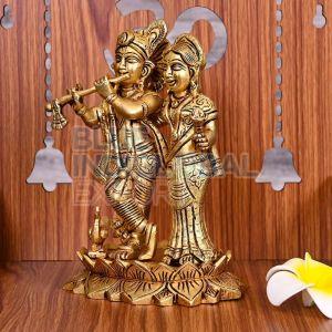 Polished Brass Radha Krishna Statue, For Office, Home, Religious Purpose, Pattern : Printed, Carved