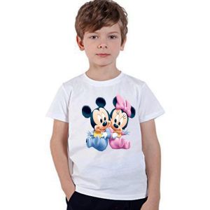 Kids White Mickey Mouse Printed T-shirt