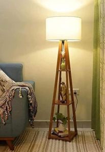 wooden floor lamps (brown with white shade)