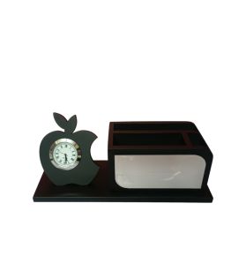 Wooden Table Top with Clock and Mobile Stand