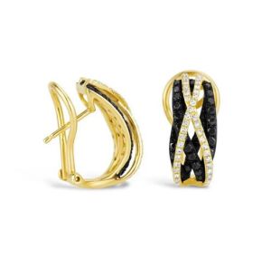 0.99 Ct. Black  And White Diamonds Hoop Earrings In 14k Yellow Gold For Women's