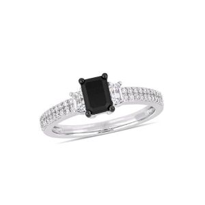 1.50 Carat Black Diamond Three Stone Ring In 14k White Gold