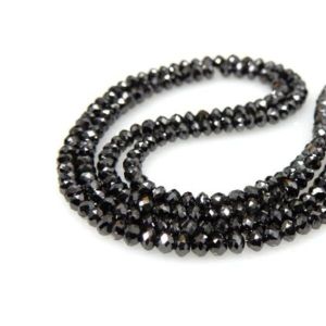 18 Inch. Natural Round Black Diamond Faceted Beads Necklace