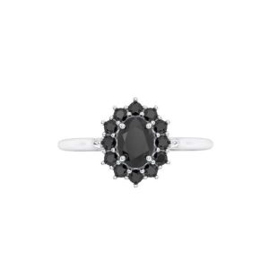 2 Carat Oval Cut Black Diamond Engagement Ring In Halo Style