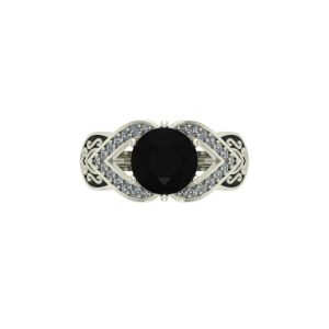 3 Carat Black Diamond Ring In 14k White Gold With Halo Of White Diamonds