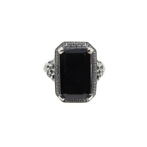 9.00 Carat Art Deco Style Emerald Cut Black Diamond Ring