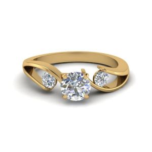 Three Stone Engagement Ring In 14K Yellow Gold Total 0.60 Carat In Weight