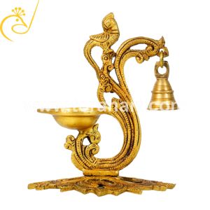 Brass Peacock Theme Bell Diya Stand