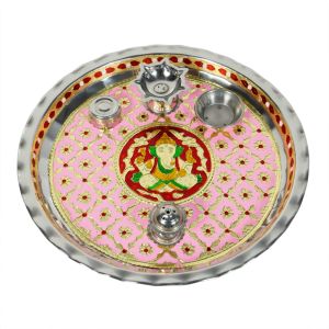 Pink Meenakari Pooja Thali