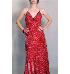 Ladies Red Printed Dress