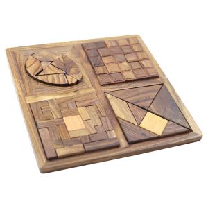 4 in1 Wooden Puzzle Tray Brain Teaser Games Fun & Learning