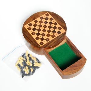 Portable Wooden Round Travel Chess | Brain Teaser Games | Fun &amp;amp;amp;amp;amp;amp; Learning