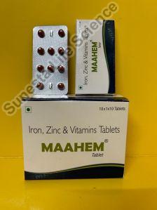 Iron 30mg Zinc 10 mg & vitamins 15mcg Tablets