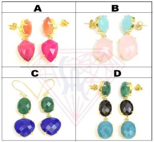 Gemstone Earring Studs Trendy Gold Plated Multi Stone Stud And Hoop Earrings For Women