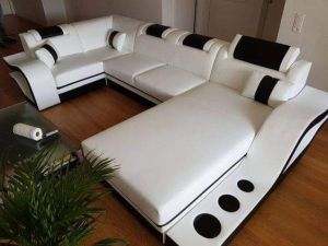 White and Black U Shaped Sofa Set