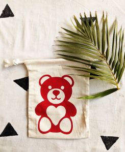 red teddy canvas drawstring bags