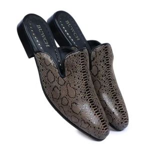 Mens Embossed Leather Mule Shoes