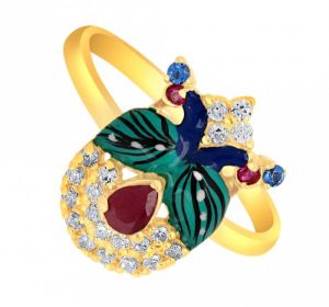Twin Peacocks Gold Ring