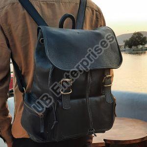 Plain Black Leather Backpack