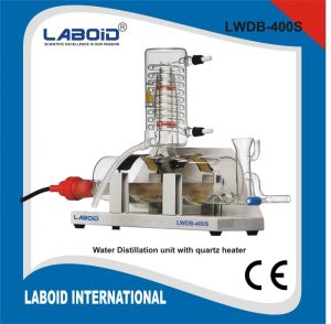 Glass water distillation unit with silica heater