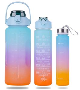 Set of 3 Water Bottle with Motivational Time Marker