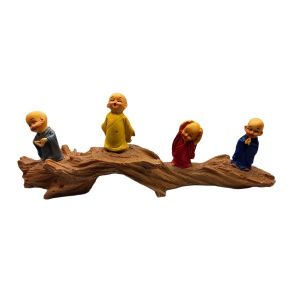 Little Monks Sitting on Tree Branch Sculpture