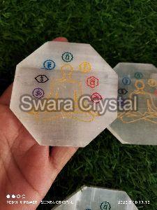 Selenite Charging Plate Engraved Seven Chakra Symbol for Reiki Healing and Fengshui Crystal