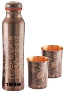 Sahi Hai VINTAGE GIFT SET FLORAL COPPER WATER BOTTLE