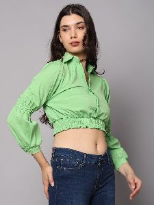 Green French Chick Blouse V-Neck Shirts